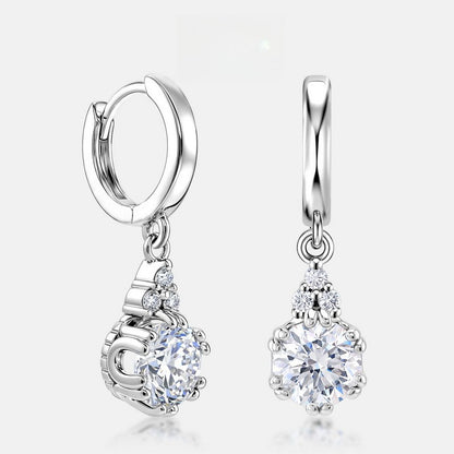 Vintage 1.79CTW HPHT Round Lab Grown Diamond Huggie Dangle Earrings | S925 Sterling Silver Crown Drop Hoop Earrings for Women - Dapaza