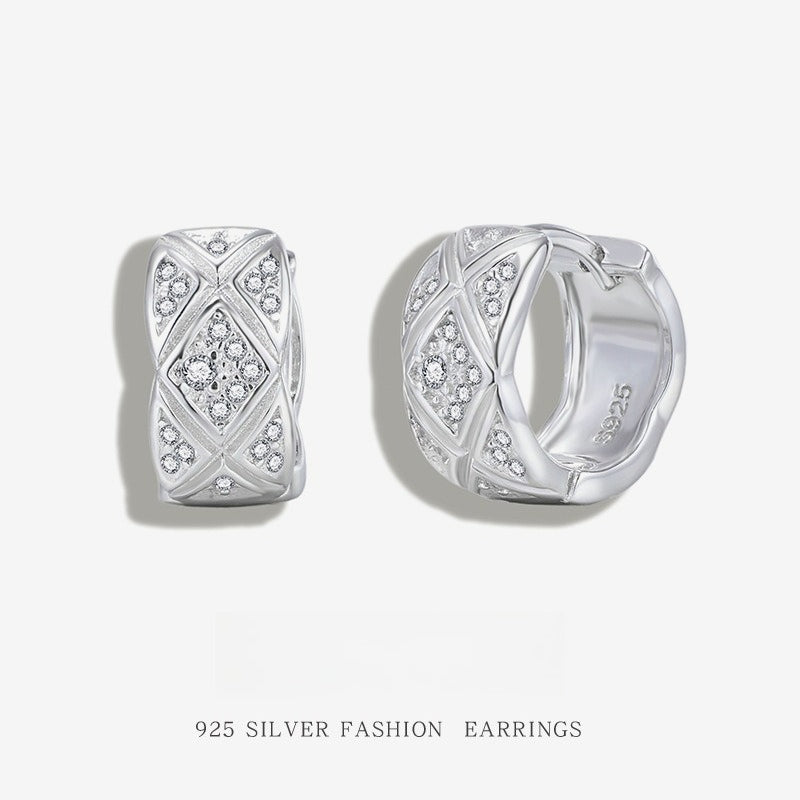 High-end 925 Sterling Silver Statement Earrings with Intricate Diamond Lattice Design for Women