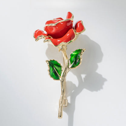 Diamond Red Rose Brooch