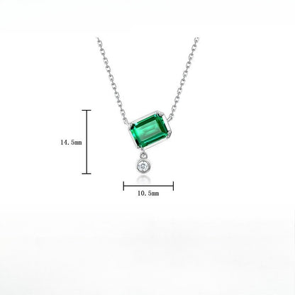 Geometric Lab-Grown Emerald Dancing Stone Necklace - S925 Sterling Silver