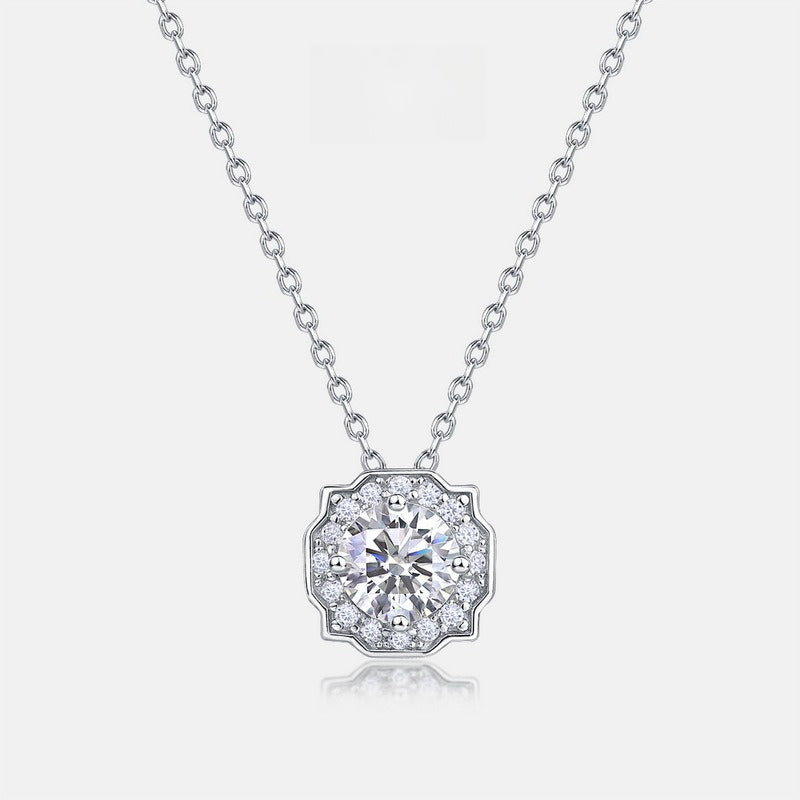 Geometric Round 1ct Lab Grown Diamond Necklace for Women S925 Silver Square Clavicle Chain