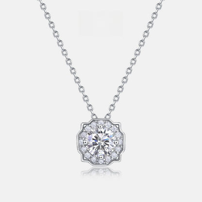 Geometric Round 1ct Lab Grown Diamond Necklace for Women S925 Silver Square Clavicle Chain