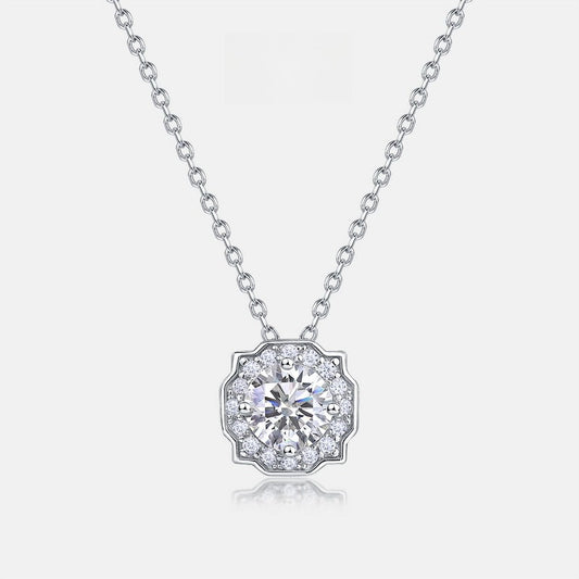 Geometric Round 1ct Lab Grown Diamond Necklace for Women S925 Silver Square Clavicle Chain