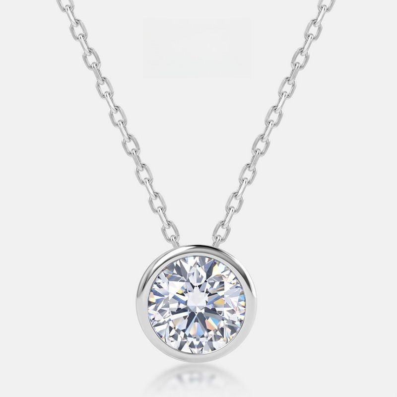 Minimalist 1.0CT Round Brilliant Cut CVD Lab Grown Diamond Bezel Necklace | S925 Sterling Silver Solitaire Clavicle Chain for Women - Dapaza