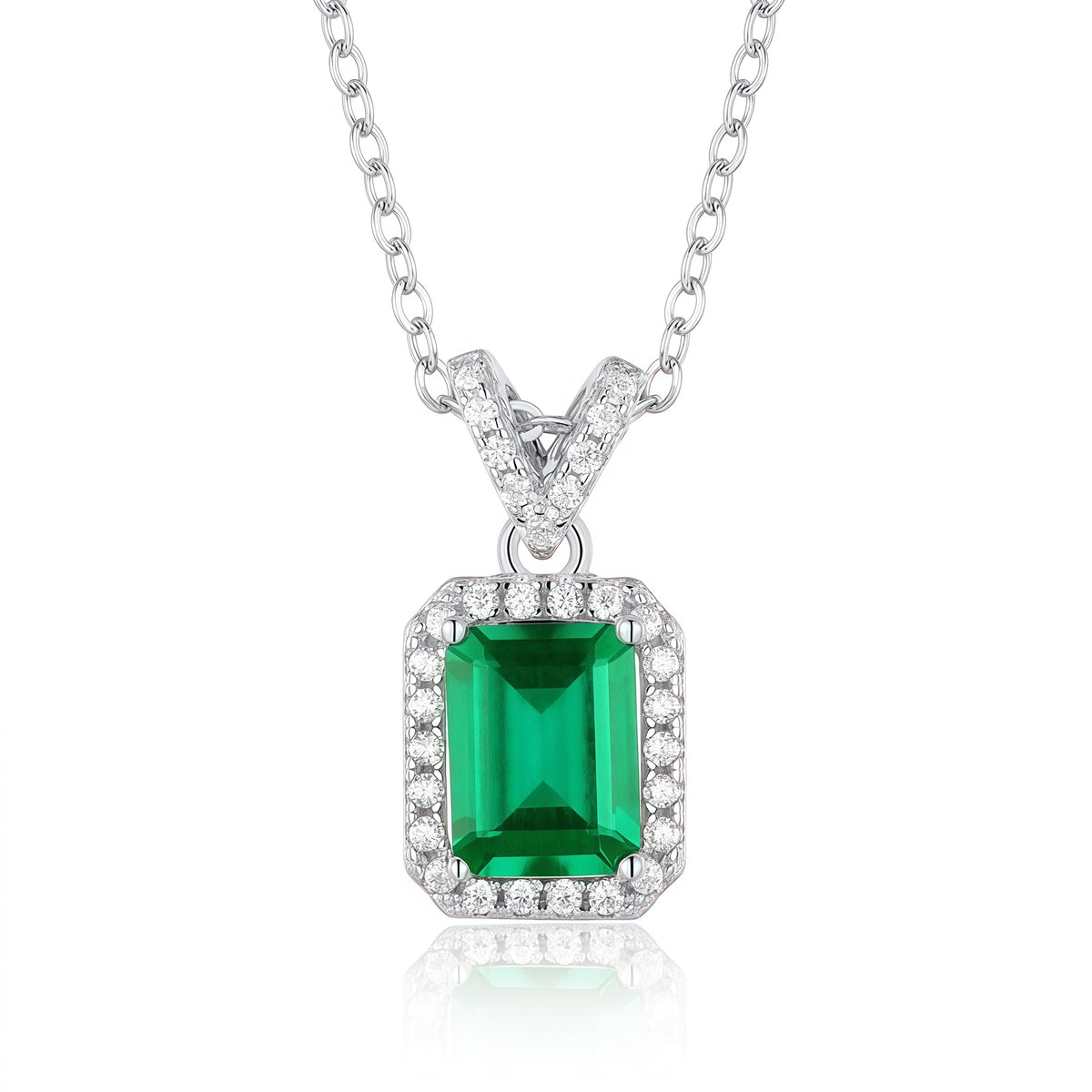 Premium Dapaza Art Deco Geometric Lab-Grown Emerald Necklace | S925 Sterling Silver