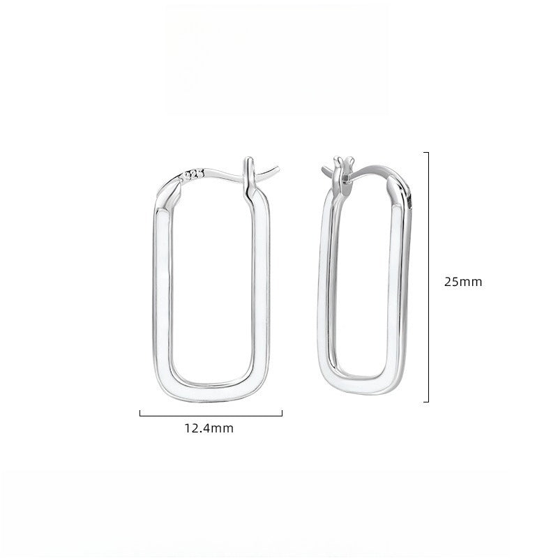 Rectangle Enamel Epoxy Earrings for Women, S925 Sterling Silver, Minimalist Design, Unique and Creative Ear Studs