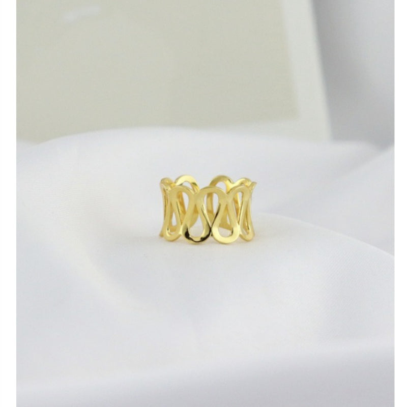 925 Sterling Silver Ring for Women - Minimalist Wide Band with Openwork Water Ripple Design