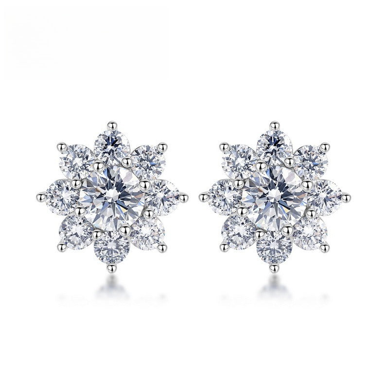 Luxury 3.68CTW HPHT Round Lab Grown Diamond Sunflower Stud Earrings | S925 Sterling Silver Snowflake Cluster Post Earrings - Dapaza