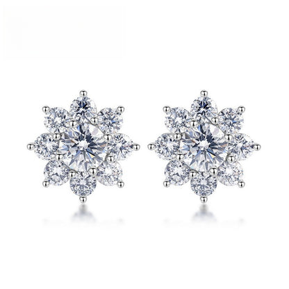 Luxury 3.68CTW HPHT Round Lab Grown Diamond Sunflower Stud Earrings | S925 Sterling Silver Snowflake Cluster Post Earrings - Dapaza