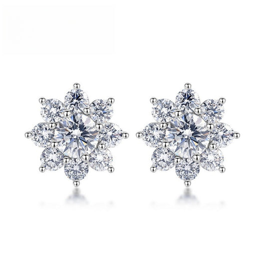 Luxury 3.68CTW HPHT Round Lab Grown Diamond Sunflower Stud Earrings | S925 Sterling Silver Snowflake Cluster Post Earrings - Dapaza