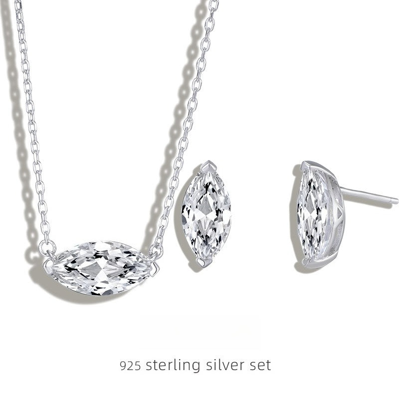 Hot New Product S925 Sterling Silver Marquise Zircon Necklace Women's Trendy Simple Stacked Clavicle Chain