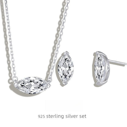 Hot New Product S925 Sterling Silver Marquise Zircon Necklace Women's Trendy Simple Stacked Clavicle Chain