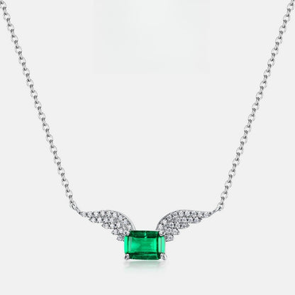 Angel Wings Lab-Grown Emerald Necklace - S925 Sterling Silver