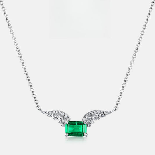 Angel Wings Lab-Grown Emerald Necklace - S925 Sterling Silver