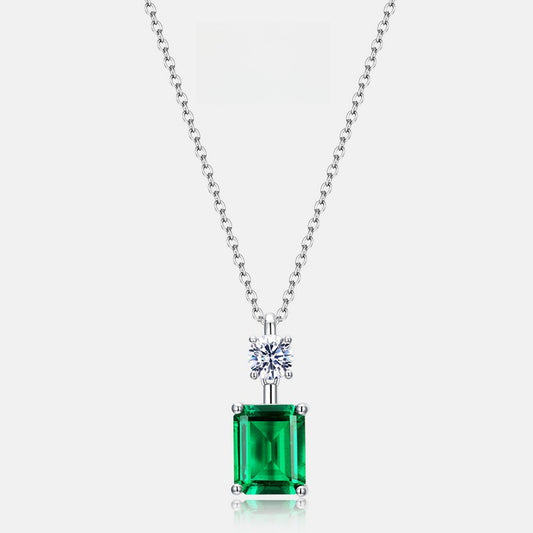 S925 Sterling Silver Pendant with Cultured Emerald Necklace - Vintage Style for Women