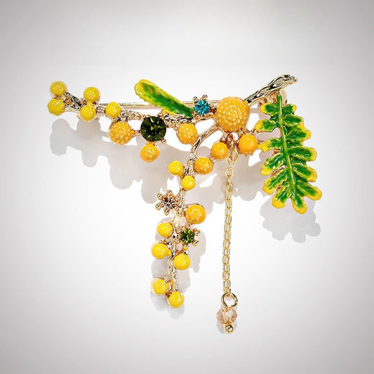 Vintage Enamel Mimosa Brooch