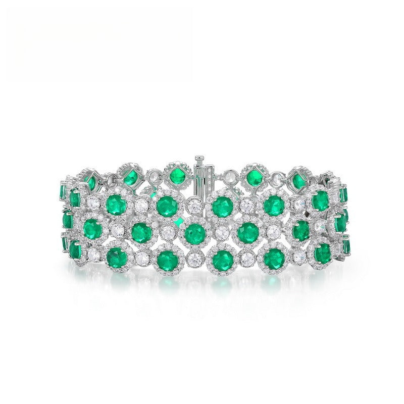 Royal Brilliance: Full-Pavé Lab-Grown Emerald Tennis Bracelet | 925 Silver | Dapaza
