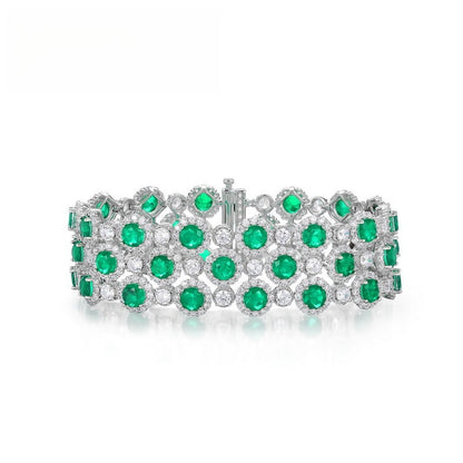 Royal Brilliance: Full-Pavé Lab-Grown Emerald Tennis Bracelet | 925 Silver | Dapaza
