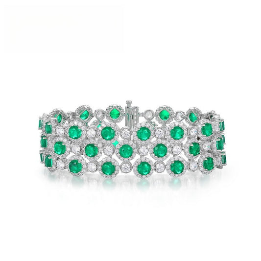 Royal Brilliance: Full-Pavé Lab-Grown Emerald Tennis Bracelet | 925 Silver | Dapaza