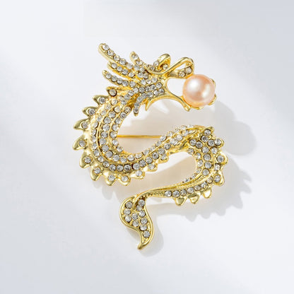 Gold-Plated Pearl Dragon Brooch