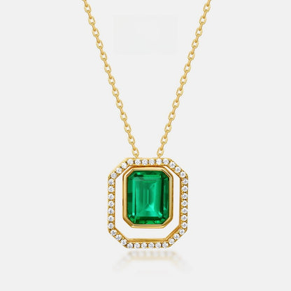 Geometric Lab-Grown Emerald Double Pendant Necklace - 10K Gold Plated S925 Silver