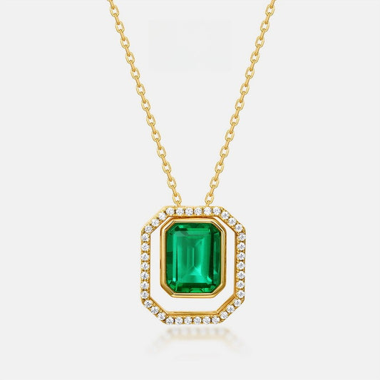 10k Gold Geometric Lab-grown Emerald Minimalist Double Pendant Necklace S925