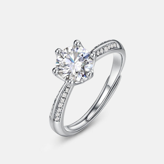 1.12CT Round Cut Moissanite Laurel Crown Ring - S925 Sterling Silver Adjustable Band