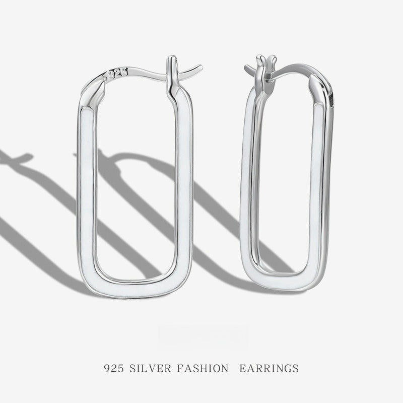 Rectangle Enamel Epoxy Earrings for Women, S925 Sterling Silver, Minimalist Design, Unique and Creative Ear Studs