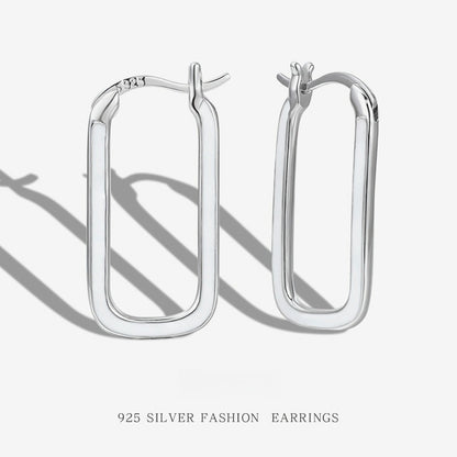 Rectangle Enamel Epoxy Earrings for Women, S925 Sterling Silver, Minimalist Design, Unique and Creative Ear Studs
