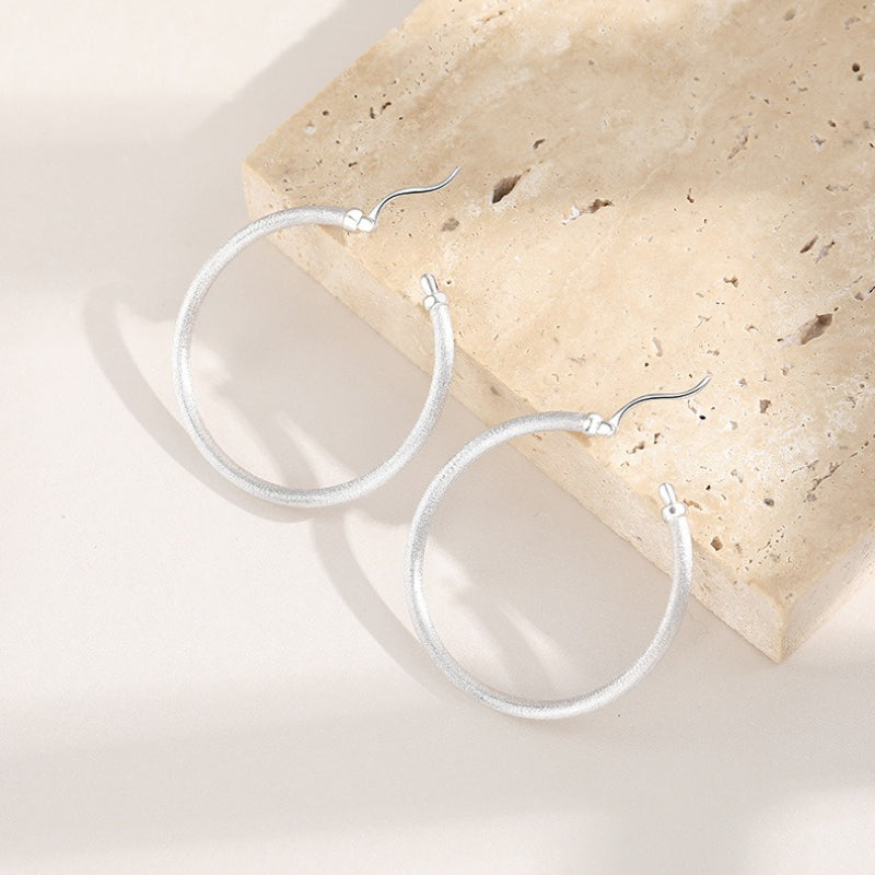 New 925 Sterling Silver Earrings Matte Circle Stud Earrings