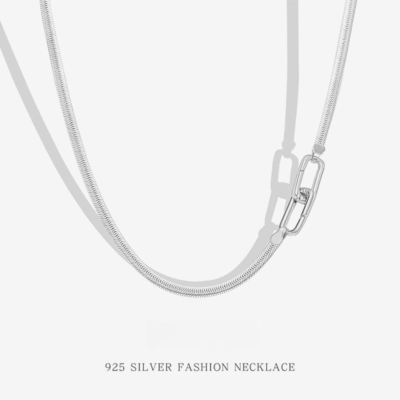 Snake bone chain necklace 925 sterling silver cold style design stacking universal buckle bare chain clavicle chain silver jewelry