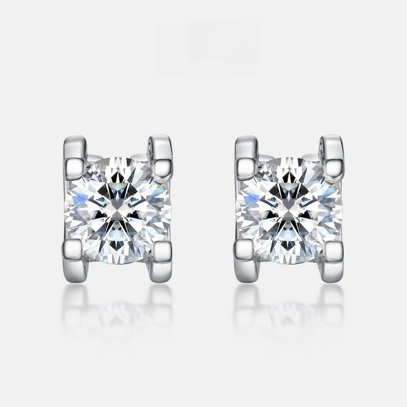 Classic Moissanite Bull Setting Stud Earrings - S925 Sterling Silver