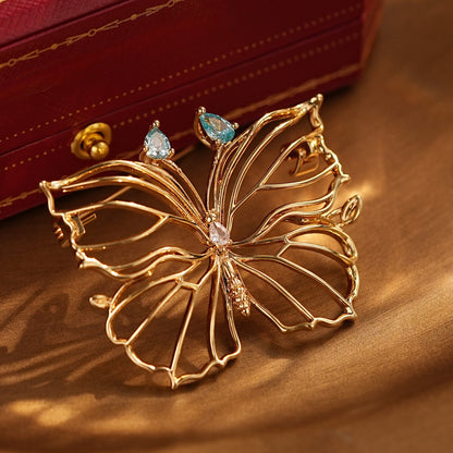 Copper Alloy Diamond Hollow Butterfly Brooch