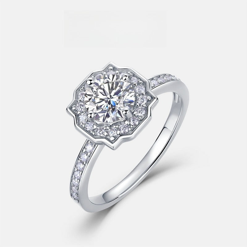 Round Lab-Grown Diamond Geometric Halo Ring - S925 Sterling Silver