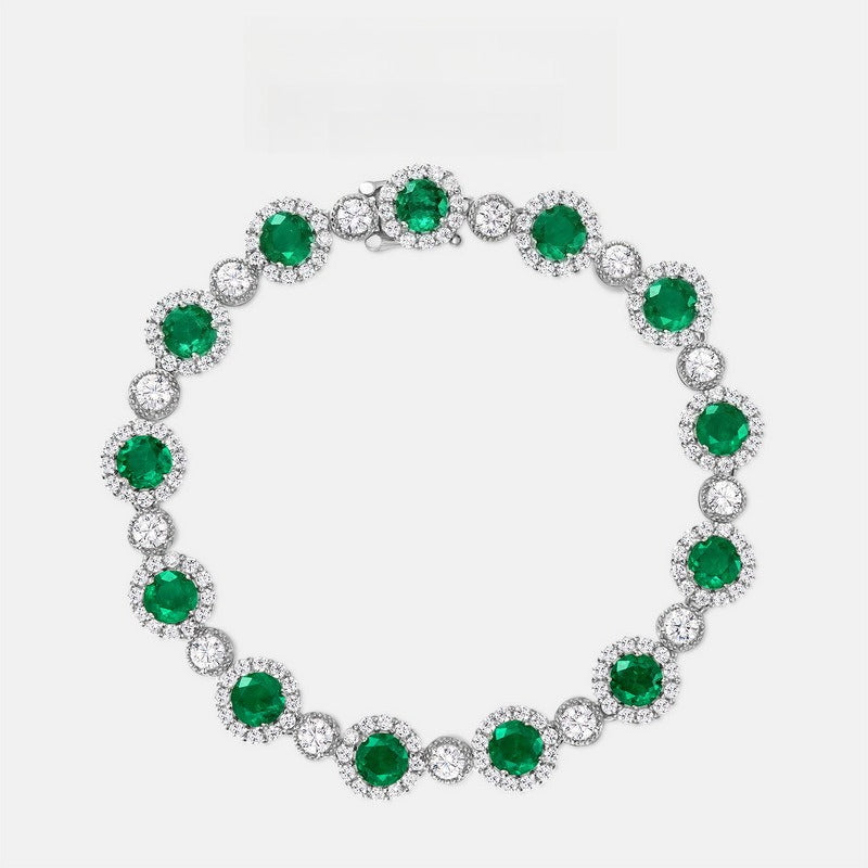 Lab-Grown Emerald Halo Tennis Bracelet - S925 Sterling Silver