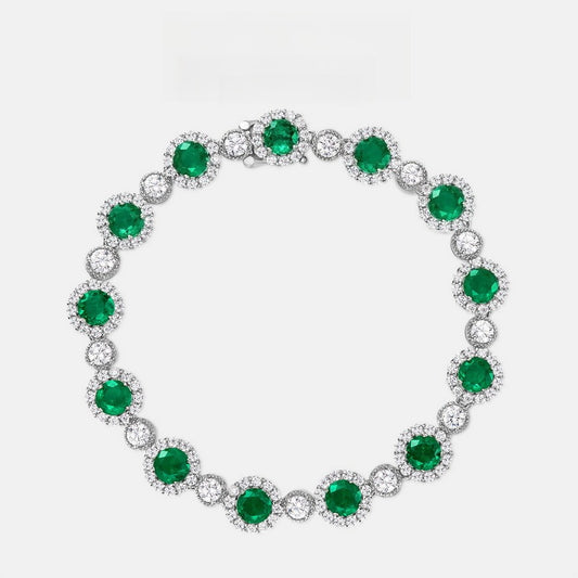 Lab-Grown Emerald Halo Tennis Bracelet - S925 Sterling Silver