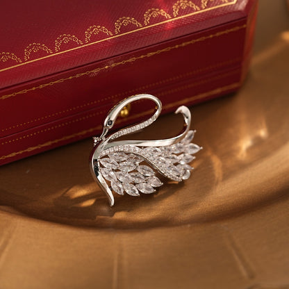Silver White Swan Animal Versatile Suit Coat Zircon Brooch Women