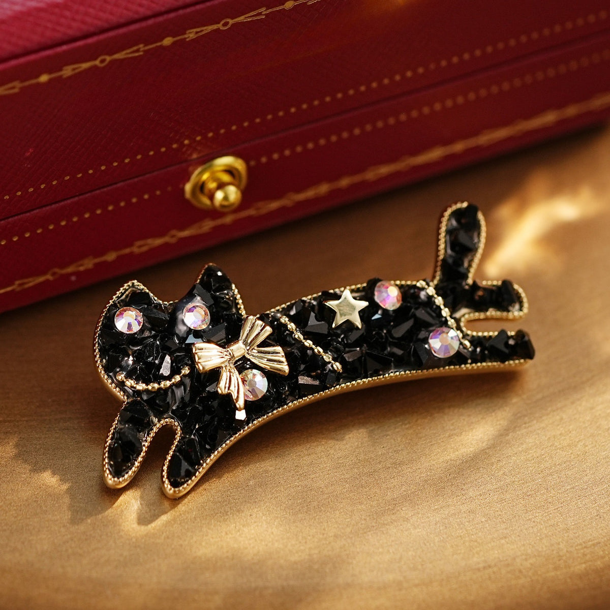 Enamel Red Cat Brooch with Butterfly | Cute Animal Lapel Pin Jewelry