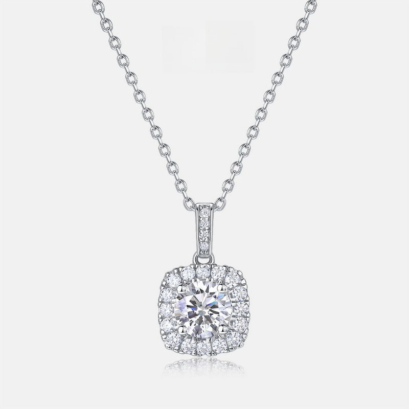 Geometric Cushion Halo Lab-Grown Diamond Necklace - S925 Sterling Silver