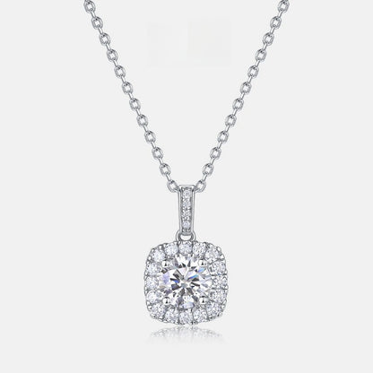 Geometric Cushion Halo Lab-Grown Diamond Necklace - S925 Sterling Silver