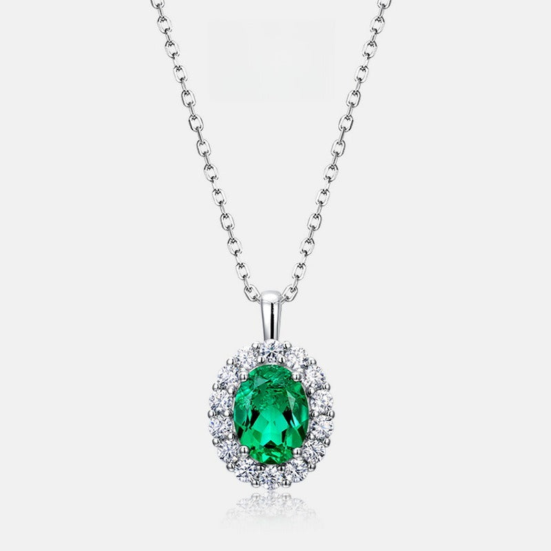 Vintage-Style Lab-Grown Emerald Pendant Necklace - S925 Sterling Silver