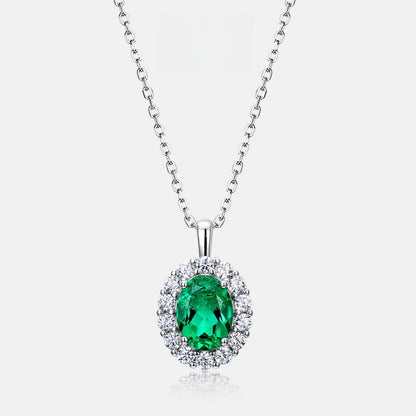 Vintage-Style Lab-Grown Emerald Pendant Necklace - S925 Sterling Silver