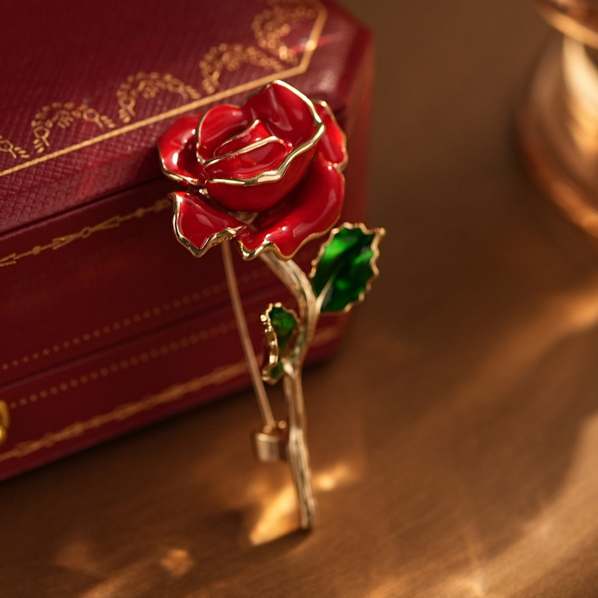 Diamond Red Rose Brooch