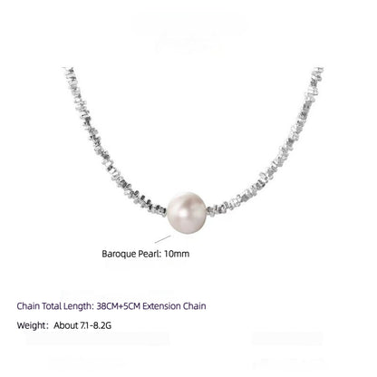 New S925 Sterling Silver Baroque Pearl Shredded Silver Necklace