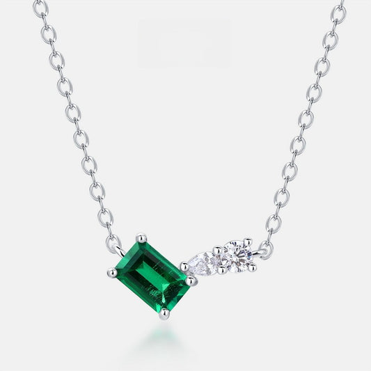 Asymmetric Lab-Grown Emerald Clavicle Necklace - S925 Sterling Silver