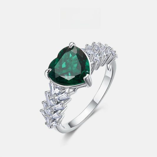 Lab-grown Emerald Ring - S925 Sterling Silver Setting