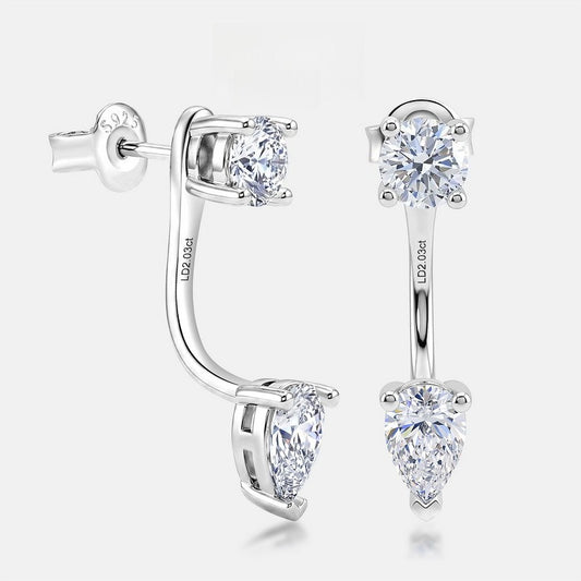 Chic 2.0CTW HPHT Pear & Round Lab Grown Diamond Ear Jacket Earrings | S925 Sterling Silver Floating Drop Studs - Dapaza