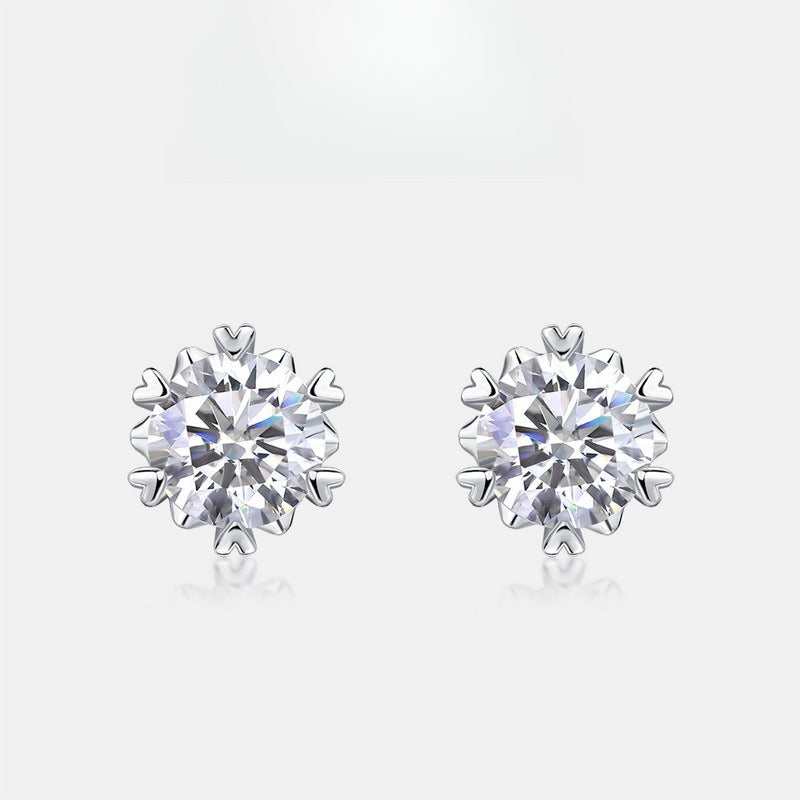 1ctw Round Lab-Grown Diamond Heart 6-Prong Stud Earrings - S925 Silver