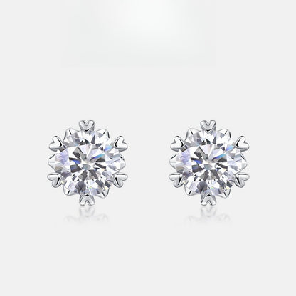 1ctw Round Lab-Grown Diamond Heart 6-Prong Stud Earrings - S925 Silver