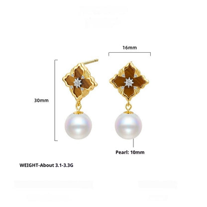 Autumn and Winter 925 Sterling Silver Medieval Matte Niche Retro Bead Lucky Grass Earrings for Women